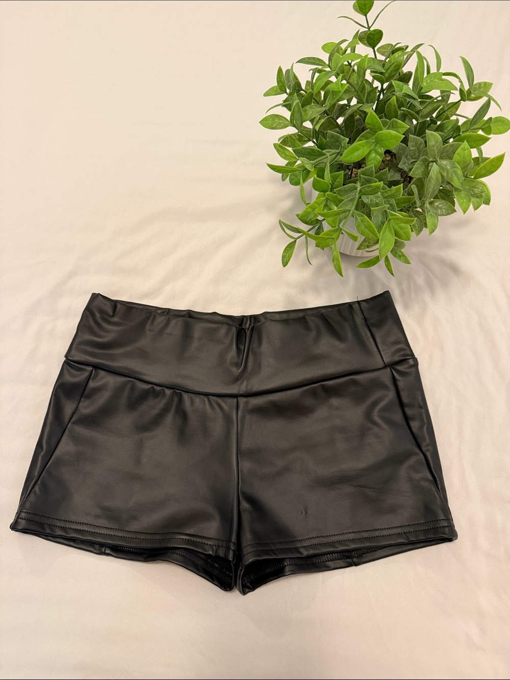 SHEIN Black High-Waist Faux Leather Shorts